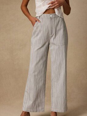 Lulus Inna Grey Striped Twill Wide-leg Pants - Size S